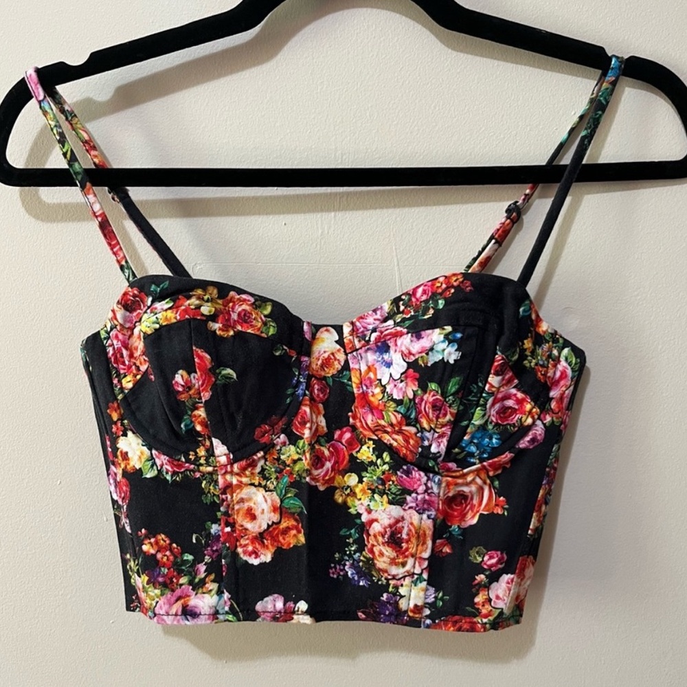 Topshop Floral Black Crop Top